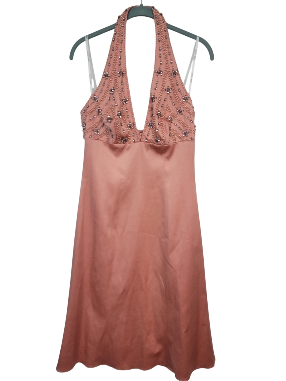 VTG Laundry by Shelli Segal Melon Pink Beaded Satin Halter Prom Formal 6